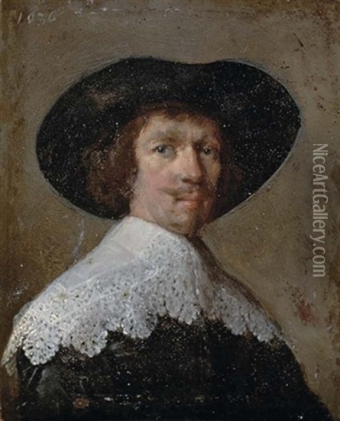 Portrait Of A Gentleman In A Black Doublet With A Lace Collar And A Black Hat Oil Painting -  Rembrandt van Rijn