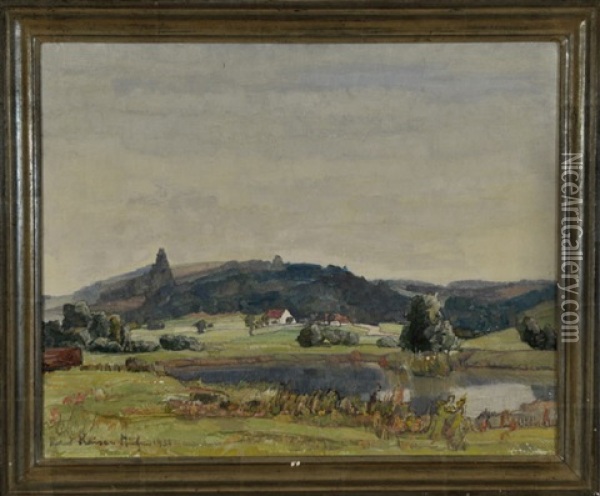 Idylle Am Weiler Mit Kleinem See In Einer Bewaldeten Hugellandschaft Oil Painting - Richard Kaiser