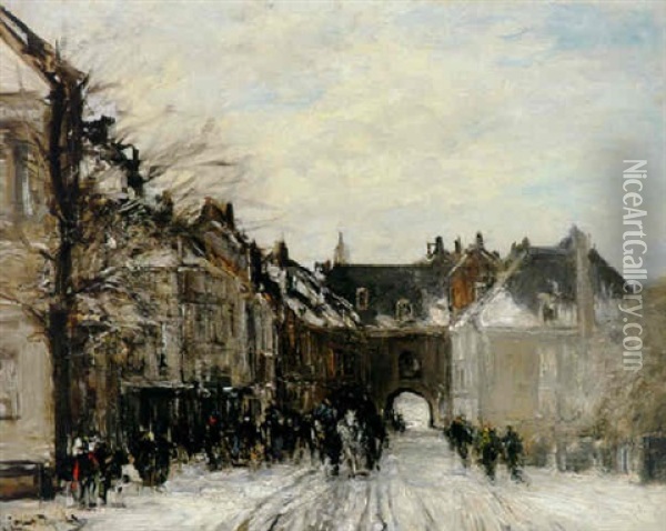 A View Of The Gevangenpoort, The Hague, In The Snow Oil Painting - Louis Apol