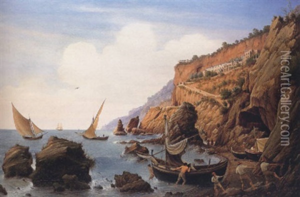 Am Golf Von Neapel/sorrent Oil Painting - Johann Wilhelm Bruecke