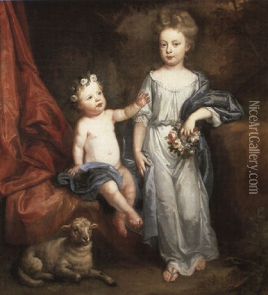 Portrait Of Two Children Oil Painting - John Medina