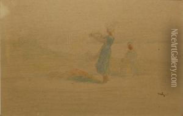 Femei Bretone Pa Malul Marii Oil Painting - Nicolae Grant