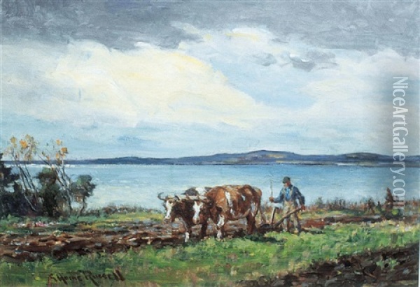 Ploughing The Fields, Nova Scotia Oil Painting - George Horne Russell