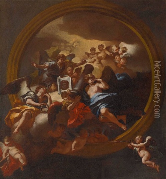 Engel Mit Den Arma Christi (design For A Ceiling Painting) Oil Painting - Andrea dell' Asta