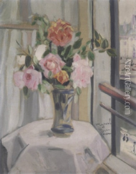 Vase Fleuri Devant Une Fenetre Oil Painting - Jacqueline Marval