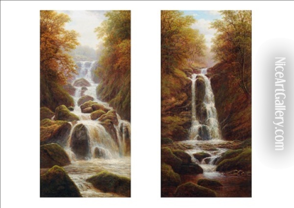 Fall Posforth Ghyll, Bolton Woods (+ Lodore Falls, Borrowdale, Cumberland; Pair) Oil Painting - William Mellor