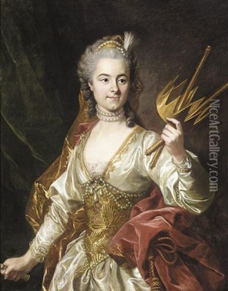 Portrait Of Mademoiselle Genevieve De Malboisiere As Melpomene, Muse Of Tragedy Oil Painting - Louis Michel van Loo