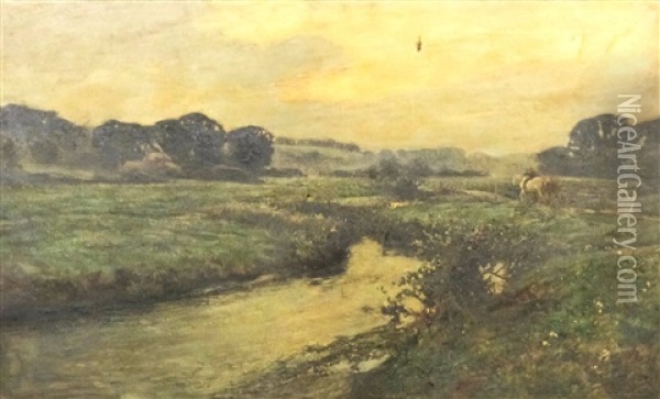 River Landscape Thought To Be On The Isle Of Elmley Oil Painting - Harry Watson