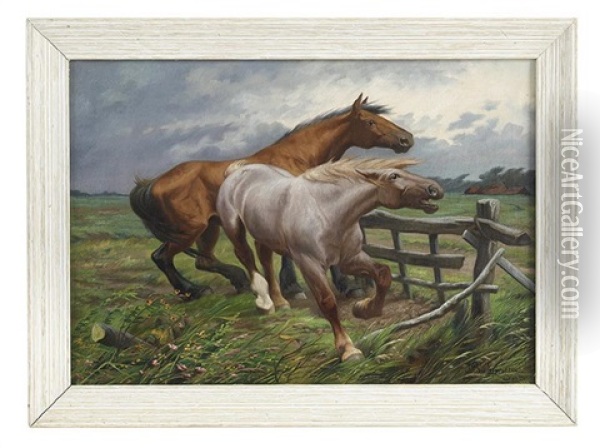 Chevaux Oil Painting - Jef Louis Van Leemputten