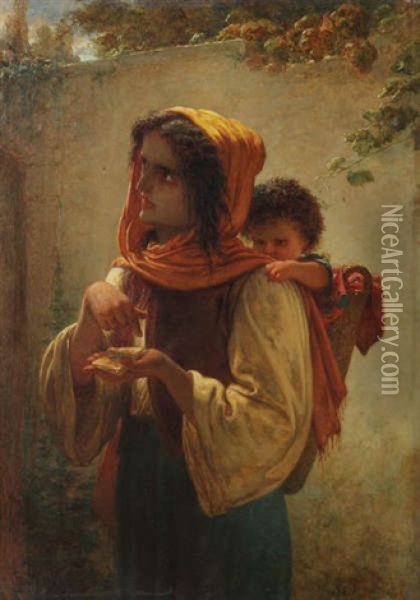 Jeune Diseuse D'aventures, Un Enfant Sur Le Dos Oil Painting - Johann Bernhard Wittkamp