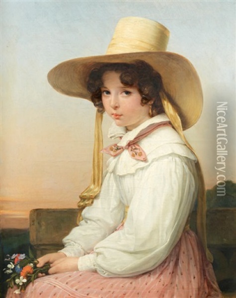 Portrait De Nency Destouches Jeune Fille Oil Painting - Auguste Jean Baptiste Vinchon