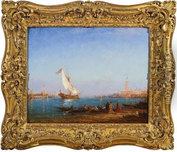 Le Bucentaure Devant L'eglise San Giorgio Maggiore A Venise. Oil Painting - Felix Ziem