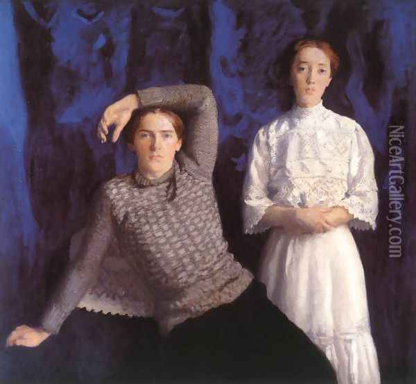 Double Portrait Beni and Noemi 1908 Oil Painting - Karoly Ferenczy