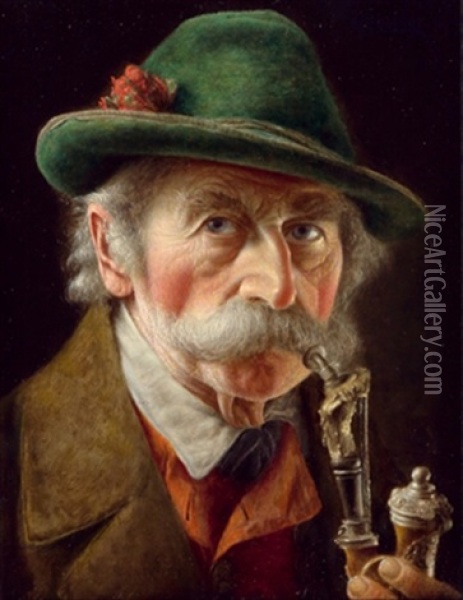 Der Pfeifenraucher Oil Painting - Karl Ludwig Hauser