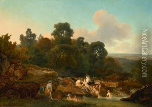 Bathing Oil Painting - Jean-Baptiste Mallet