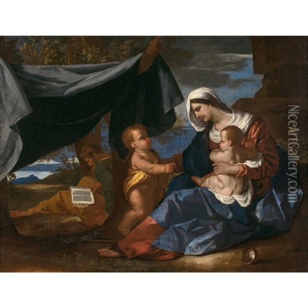 La Sainte Famille Avec Saint Jean-baptiste Oil Painting - Nicolas Poussin