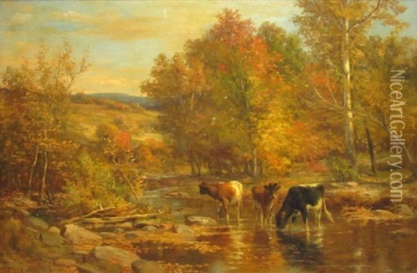 Fall Landscape With Cows Oil Painting - Thomas Bigelow Craig