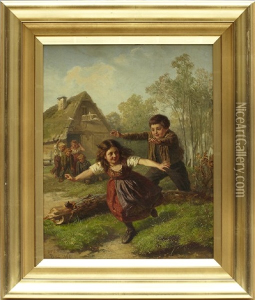 Lekande Barn Oil Painting - Josef Wilhelm Wallander