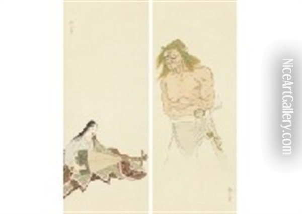 Secret Music (a Pair Of Scrolls) Oil Painting -  Shimomura Kanzan (Seizaburo)