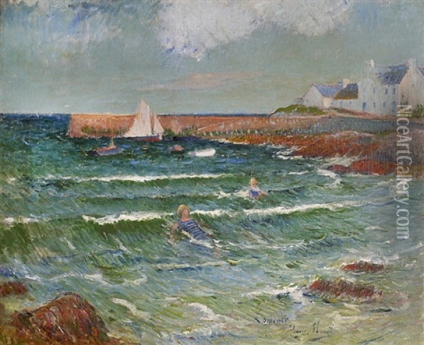 Baignade De Mer A Lomener Oil Painting - Henry Moret