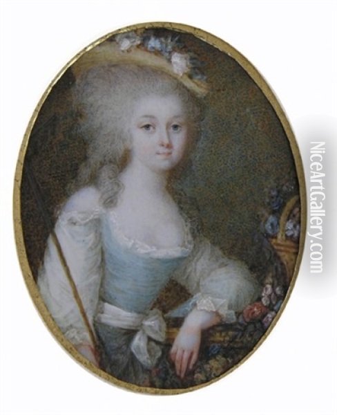 Portrait De La Comtesse D'artois (?), Les Cheveux Poudres. Oil Painting - Ignazio Pio Vittoriano Campana