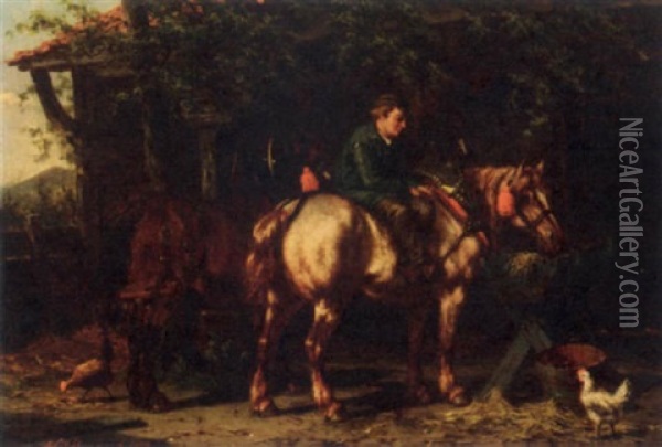 A Rest Outside The Stable Oil Painting - Willem Jacobus Boogaard