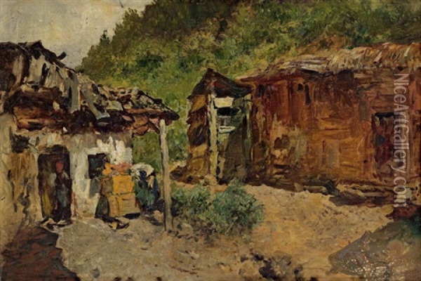 Bauerngehoft Oil Painting - August Xaver Carl von Pettenkofen
