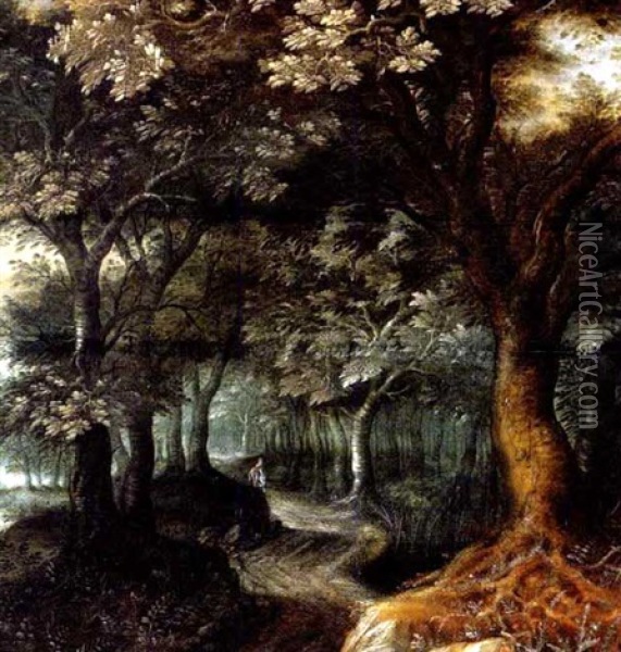 Waldlandschaft Mit Einem Reiter Oil Painting - Gillis Van Coninxloo III