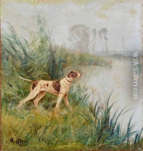 Chien Au Bord D'un Etang Oil Painting - Charles Andre Reyne
