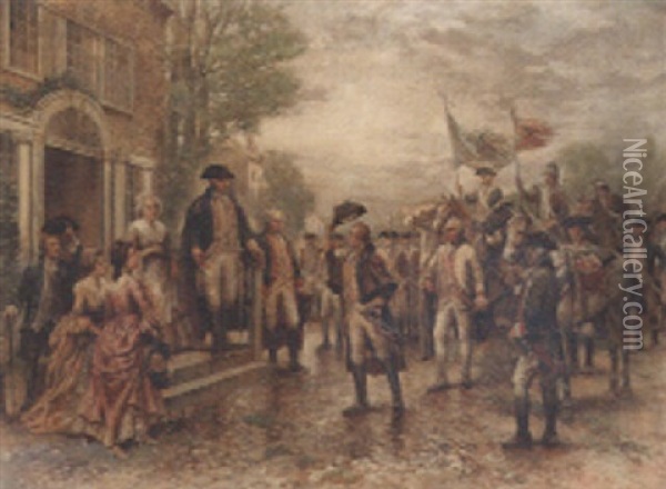 George Washington Greeting The Troops Oil Painting - Edward Percy Moran