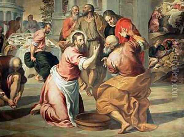 The Washing of the Feet Oil Painting - Palma Vecchio (Jacopo Negretti)