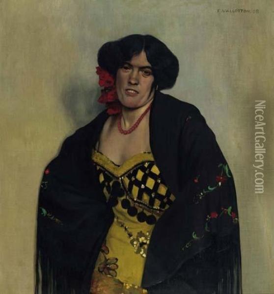 Espagnole Au Chale. 1908. Oil Painting - Felix Edouard Vallotton