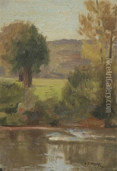 Paysage De Campagne - La Riviere (2 Works) Oil Painting - Marie Augustin Zwiller