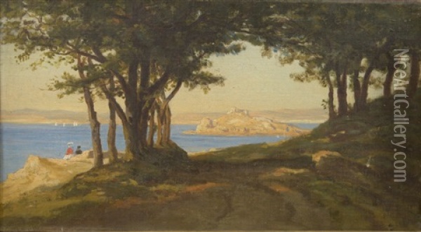 Promenade Au-dessus Des Rochers De Douarnenez Oil Painting - Auguste Paul Charles Anastasi