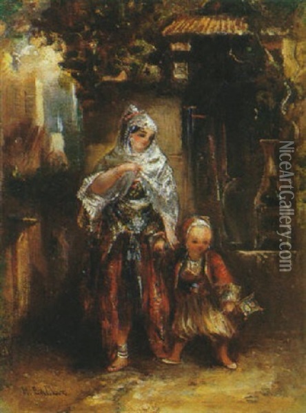 Jeune Femme Turque Et Son Enfant Oil Painting - Hippolyte Homere Ballue