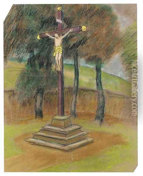 Brittany - the Cross by the Roadside Oil Painting - Kuzma Sergeevich Petrov-Vodkin