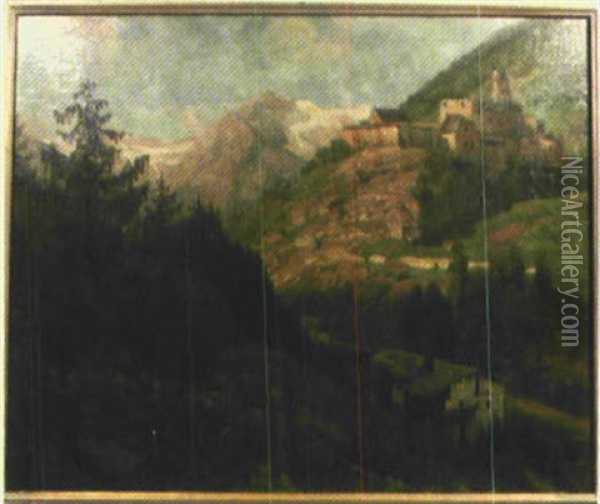 Gebirgslandschaft Mit Burg Oil Painting - Konrad Ludwig Lessing