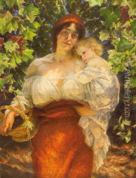 Zena S Ditetem Oil Painting - Franz Thiele