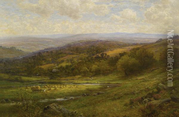 Landscape With Cattle And Haystacks Oil Painting - Alfred Augustus Glendening