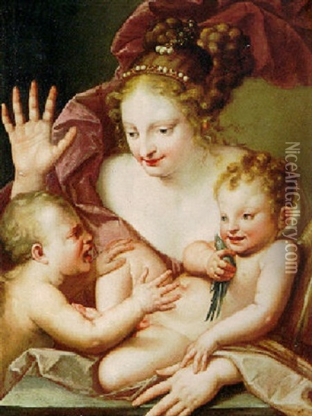 Allegory With A Woman And Two Putti Oil Painting - Marco Liberi