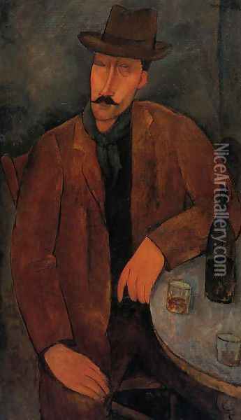 Man with a Glass of Wine Oil Painting - Amedeo Modigliani