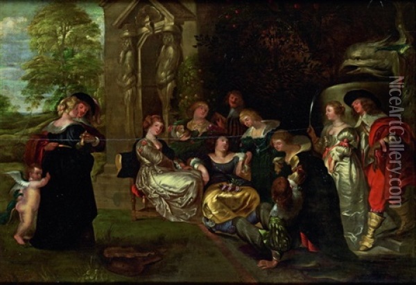 Gesellschaftsszene Oil Painting - Christoffel Jacobsz. Van Der Lamen