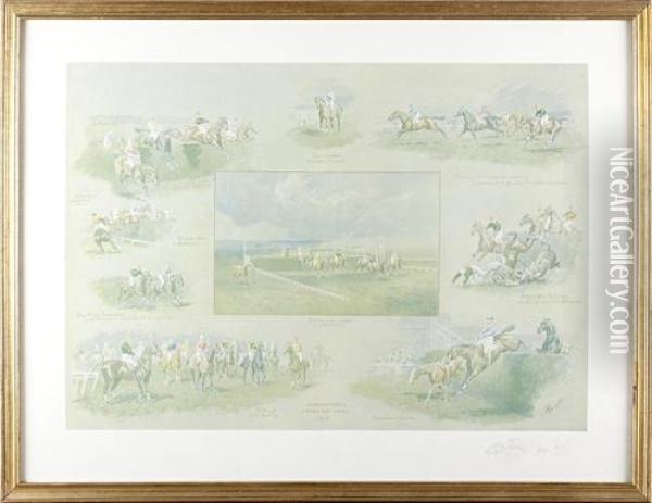 Three Grand National Prints Showing Winners Oil Painting - Alfred Bright