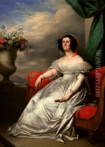 Portrait De Dame Pres D'un Vase Fleuri Oil Painting - Charles Auguste Guillaume Steuben