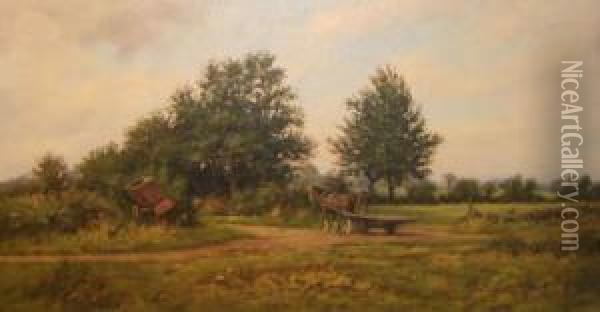 Farm Scene Oil Painting - James Wright