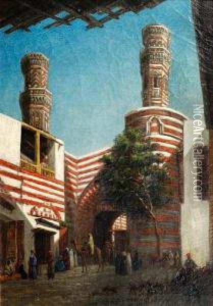 Street Scene, Possibly Cairo Oil Painting - Louis-Emile Pinel De Grandchamp