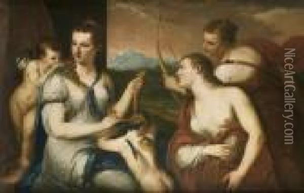 Venus Bandant Les Yeux De Cupidon Oil Painting - (Alessandro) Padovanino (Varotari)