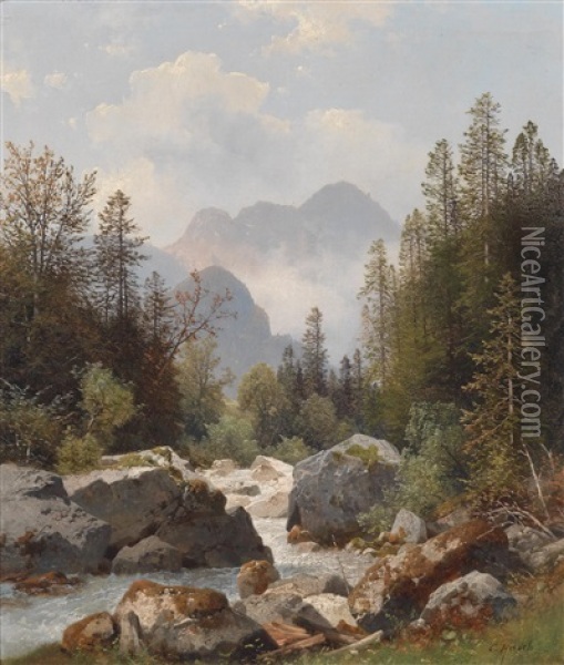 Motiv Von Der Saalach Oil Painting - Carl Hasch