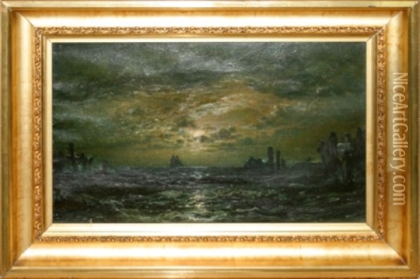 Midnight Nautical Scene Oil Painting - Robert B. Hopkin