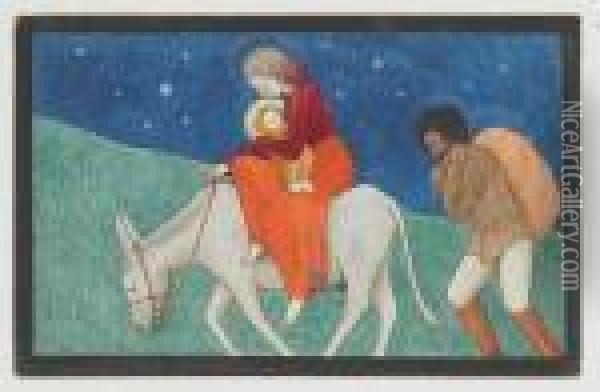The Flight Into Egypt Oil Painting - Eric Gill